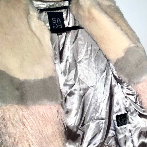 😊SAGE Color Faux Fur Jacket Color Block Ivory, Gray, Black, Pink Sz S EUC - Picture 11 of 13
